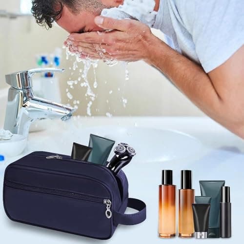 Toiletry Bag for Men, Large Travel Wash Bag Water-Resistant Gym Shaving Organiser Bag, Shower Bathroom Makeup Bag with Handle for Cosmetics Brushes Tools (Blue) — view 6