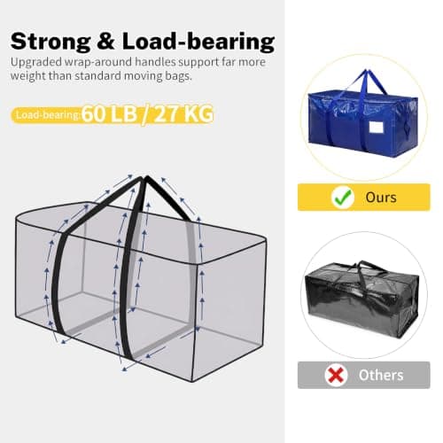 6 Pack Heavy Duty Moving Bags, 90L Extra Large Storage Bags with Dual Zips — view 5