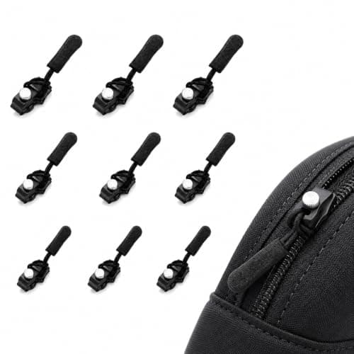 WVGSXBO 9Pcs Zipper Repair Kit, 3 Sizes Universal Zip Repair Puller Replacement, Quick Install Detachable Zip Heads No Sewing for Jackets Luggage Bags Trousers Outdoor Gear