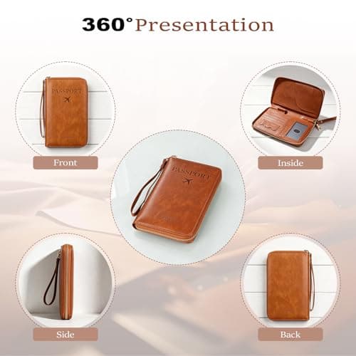 komforbaa RFID Travel Passport Wallet for Women & Men, Passport Holder with Phone Pocket, Holds Cards Cash & Boarding Pass, Travel Family Organizer, Brown — view 5