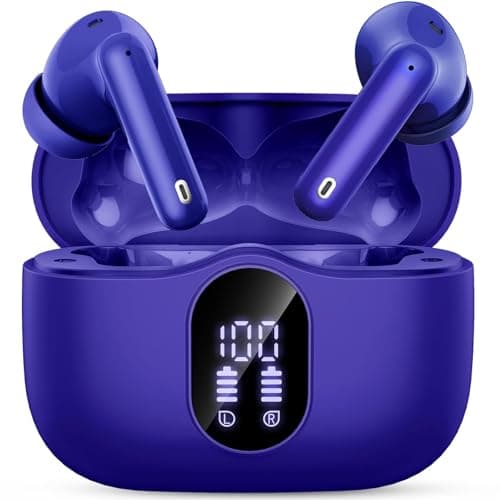 Wireless Earbuds, Bluetooth 5.4 Headphones In Ear with 4 ENC Mic, 2026 Wireless Earphones Noise Cancelling Deep Bass, LED Display, Bluetooth Earbuds 36H Playtime, IP7 Waterproof Ear buds, Dark Blue