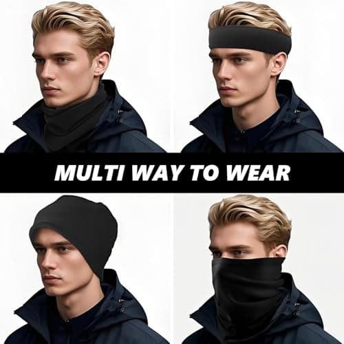 3 Pack Bandana Neck Warmer Ski Snood for Men & Women,Multifunctional Headwear Face Mask,Elastic Windproof Neck Gaiters Headband Snood UV Resistant Ski Mask Black for Outdoors Sports Cycling Hiking — view 5