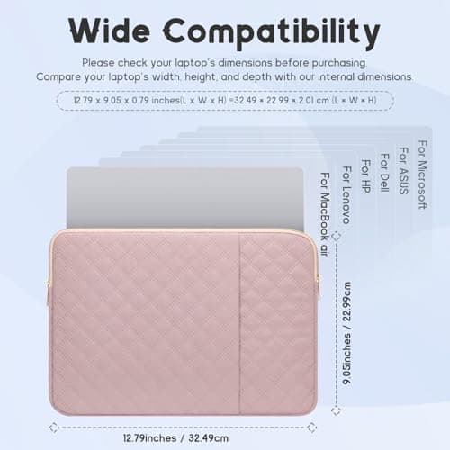 Songbala Laptop Sleeve 13 Inch Cover Protective Case Compatible with 13” MacBook Air Pro M4 M3 M2 M1 12.5-13.3” Surface Pro Chromebook Notebook, Waterproof Padded Case with Pocket, Pink — view 2