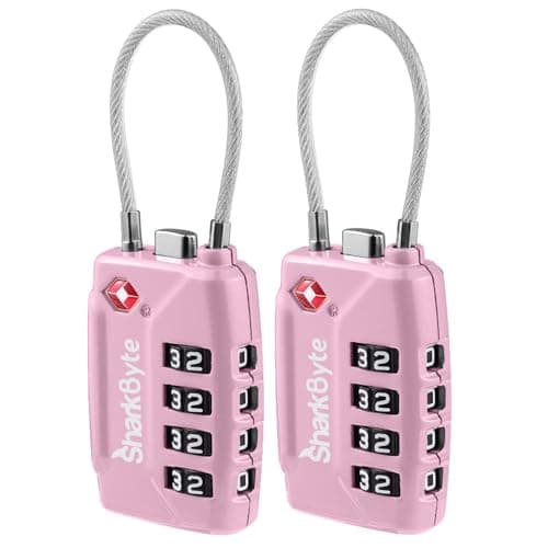SharkByte TSA Approved Luggage Locks | Wire, 4-Digit Combo (10K Combinations) | Secure Suitcase & Gym Bags (2 Pack) Pink
