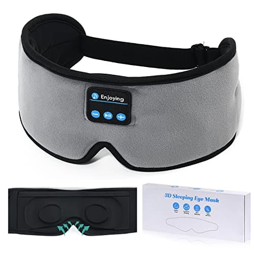Bluetooth Sleeping Eye Mask Headphones,SKYEOL 5.2 Wireless Bluetooth Headphones Adjustable&Washable Music Travel Sleeping Headset with Built-in Speakers Microphone Hands-Free for Sleeping (Grey3d)