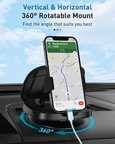 JOYEKY Car Phone Holder for Dashboard, 360° Rotatable Horizontal & Vertical Viewing Car Phone Mount，Washable Reusable Mobile Phone Holder, for iPhone Samsung Android Smartphones (Black) — view 2