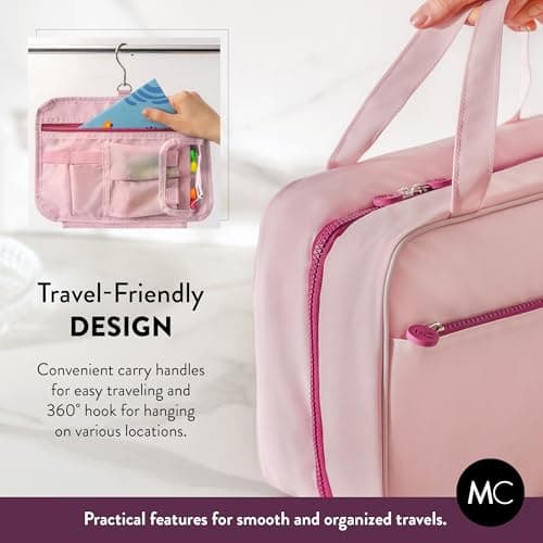 Kids Travel Organizer – Multi-Compartment, Water-Resistant Hanging Bag for Toys, Snacks, & Activities - Compact, Lightweight Design with Hook & Carry Handle - Perfect for Travel Use (Pink, Large) — view 5