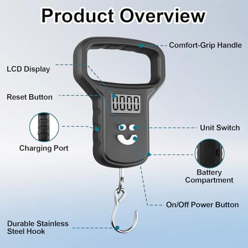 Digital Luggage Scale, Portable Suitcase Weighing Scales for Travel, 110lb/50kg Capacity with Backlit LCD Display, Essential Baggage Weight Scale for Air Flyers and Outdoor Enthusiasts (Rechargeable) — view 3