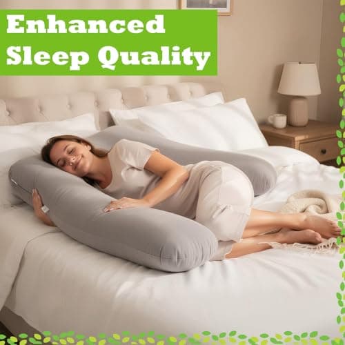 Nicola Spring Pregnancy Pillow for Sleeping - U Shaped Full Body Maternity Pillow with Storage Bag, Pregnancy Support Pillow for Back, Belly, Hips, Legs & Neck, Side Sleeper Cushion, Grey — view 6