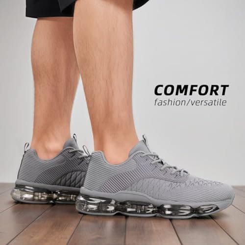 Men's Air Cushion Running Shoes Fashion Sneakers Non Slip Workout Casual Sport Cross Trainers Gym Training Comfortable Walking Shoes Grey — view 3