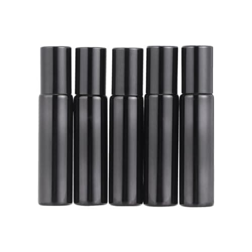 HOMOCONO Glass Roller Ball Bottles 6pcs with Stainless Steel Roller 10ml Black Refillable Travel Size Containers for Aromatherapy Essential Oil and Eye Cream for Home and Travel Use