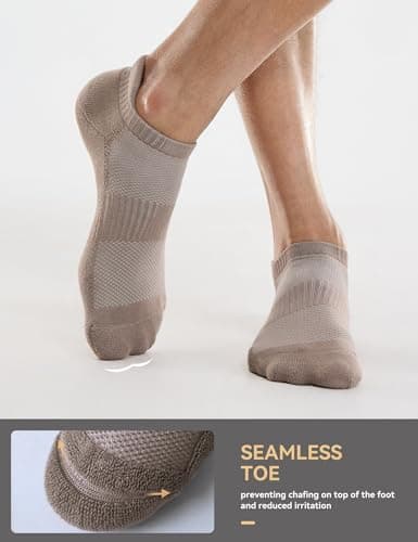 CS CELERSPORT Mens Running Socks Cushioned Tab Sports Socks Trainer Socks for Men Women Cotton Ankle Socks Khaki Mix Low Cut Breathable Athletic Sock(6 Pairs),L — view 4