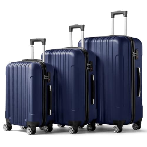 Karl home Set of 3 Suitcase Set, Luggage Sets with 4 Rolling Spinner Wheels TSA Lock, Lightweight Hardside Carry On or Check in Trolley Travel Case, Navy Blue ABS Hard Shell