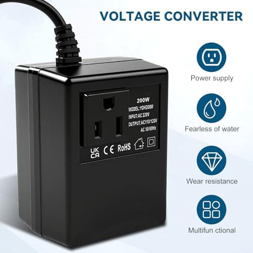 Jadeshay 220V to 110V Transformer 200W Voltage Converter UK Plug to US Step Down Transformer with Temperature Protection, Travel Power Adapter for Low Power Devices, Phones, Tablets, POS Machine — view 2