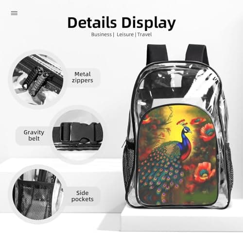 WZYCWB Peacock flowers Patterned backpack set (lunch bag and pencil case) | Perfect for school, work, business trips, and travel. — view 4