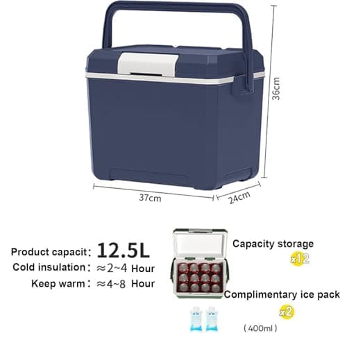 Cool Box 12.5L,Lightweight Portable Ice Cooler with Handle & Lid,Compact Beach Travel Bag, Keeps Food & Drinks Hot or Cold,Insulated Plastic Cooler Box for Camping,Picnic,BBQ, Beach & Travel (Blue) — view 2