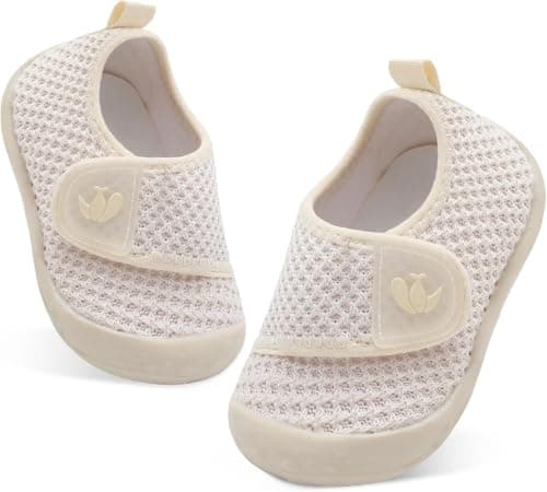 JIASUQI Baby Shoes Breathable Baby First Walking Shoes Wide Infant Sneakers Lightweight Barefoot Toddler Shoes(Beige 118,6-12Months)