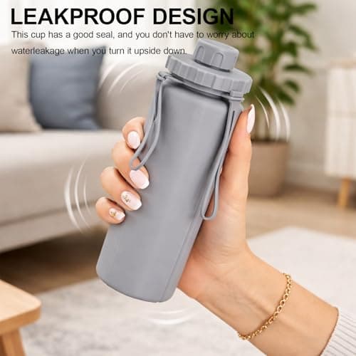 KxrTpx Collapsible Water Bottle 600ml/21oz, Foldable Water Bottle for Outdoor and Gym Use, Travel Water Bottles, Water Bottles Silicone Construction, Folding Water Bottle for Daily Hydration — view 5