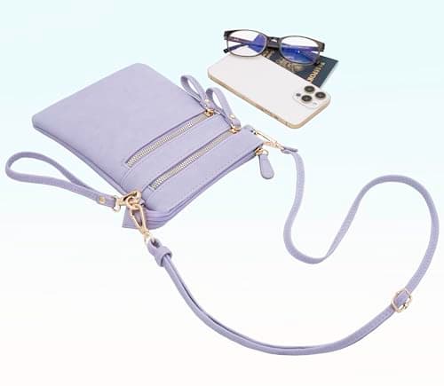 Solene Small Crossbody Bag for Women, Multi Zip Pockets with Detachable Wristlet, Lightweight Travel Purse, Cell Phone Pouch, Lavender, M, Crossbody Wristlet Purse — view 4