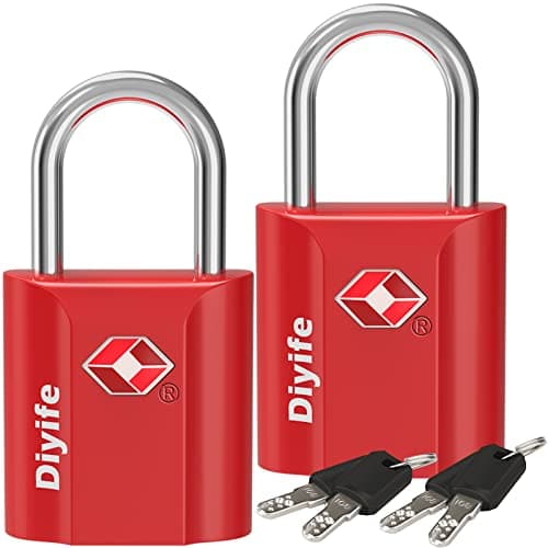 TSA Luggage Lock with Keys [2 Pack] - Diyife Heavy Duty Zinc Alloy Security Padlock for Travel Suitcase Bag Case with 4 Keys (Red)