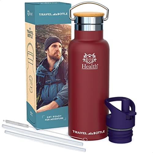 Insulated Water Bottle 500 ml Stainless Steel Vacuum Flask with Neoprene Sleeve, 2 Lids: Sport & Leak-Proof, BPA Free, Drinks Cold 24h/Hot 12h, Travel Flask for Gym, Hiking & Office