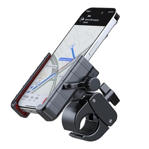 Elecphbo Motorcycle Phone Mount, Bike Phone Holder - Ultra-Stable Double Locking Design, Compatible with 4.7-7" Smartphones (iPhone/Android), Fits Handlebars 0.59"-1.57", One-Hand Operation [Red] — view 5