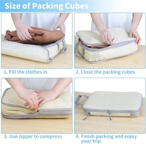 Compression Packing Cubes - 6 PCS Packing Cubes for Suitcases, Extensible Suitcase Organiser Bags Travel Luggage Organiser Set for Suitcase Backpack Travel Essentials or Home Storage (Beige) — view 6