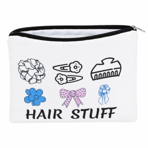 Merzio Hair Accessories Organiser Bag for Women, Portable Travel Makeup Pouch with Zipper, Cute Canvas Storage Case for Hair Clips Scrunchies Ties and Toiletries — view 3