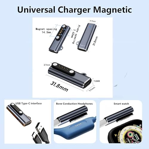 Smart Watch Universal Charger Magnetic 4 Pin, USB Type-C to Pitch 7.62mm Charging Adapter, Compatible All Charging spacing 7.5 mm-8 mm 4-pin Smartwatch (2-Pack) — view 5