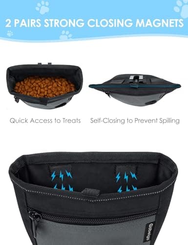 Gobeigo Dog Treat Pouch and Training Clicker, Upgrade Two Magnetic Closure to Prevent Spills, 2 Cup Treat Bag with Poop Bag Dispenser, Metal Clip Waist Belt Fanny Pack for Pet Walking (Black/Gray) — view 3