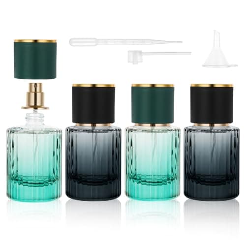 LOPHE Perfume Atomiser Pack of 4 Refillable Travel Spray Bottles, Easy to Fill Empty Glass Perfume Bottles with Funnel and Dropper for Purse, Handbag, Pocket or Luggage