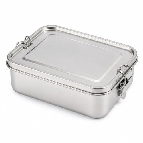 EVERGOODS Stainless Steel Lunch Box 950ml, Metal Bento Box with 2 Movable Dividers, Lightweight 0.35kg Food Storage Container Metal Lunch Box for Adults Kids, School Office Travel