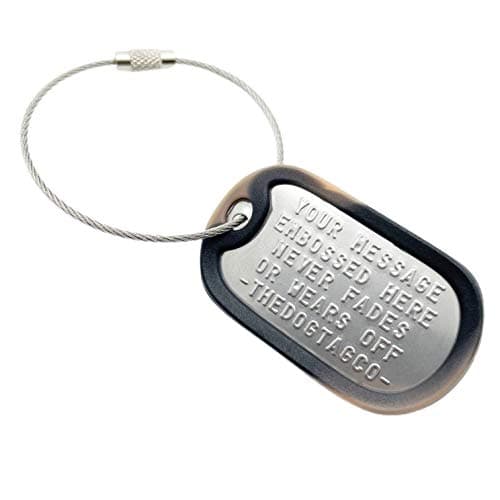 Set of 1 Personalised Luggage Stainless Steel Dog ID tag with Cable & Silencer Read Description to See How to ADD Personalisation (Camo Brown)