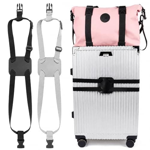 2Pcs Luggage Straps for Suitcases, Adjustable Connector Straps for Suitcases, Travel Straps for Luggage with Secure Fastening, Black and Grey Set, Compatible with All Suitcase Sizes