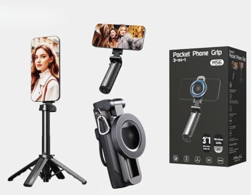 UTEBIT Mini Magnetic Selfie Stick Tripod, Extendable Selfie Stick with Wireless Remote & Handy Capgrip Aluminium Phone Tripod Stand with Horizontal Shooting for iPhone 17 16 15, Android Phones