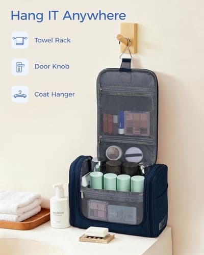 Large Hanging Toiletry Wash Bag Travel Makeup Cosmetic Organizer for Men Women by WANDF (Denim Navy Blue) — view 6