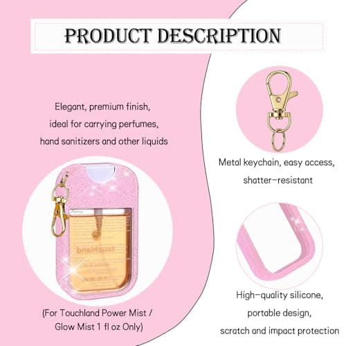 Maslasee Protective Silicone Case with Keychain Compatible with Touchland Hand Sanitizer Spray (3-Pack, Pink Blue White) — view 3