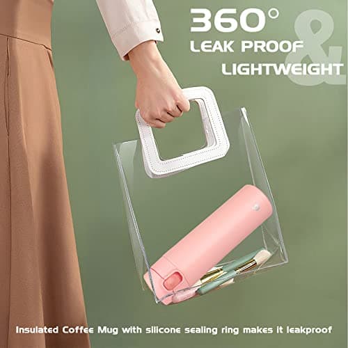 CodiCile Travel Mug, Reusable Coffee Cups with BPA-Free & Leakproof Lid,Coffee Flask for Hot and Cold Drinks,Double Wall Insulated Coffee Mug,Coral Pink,450ml — view 2