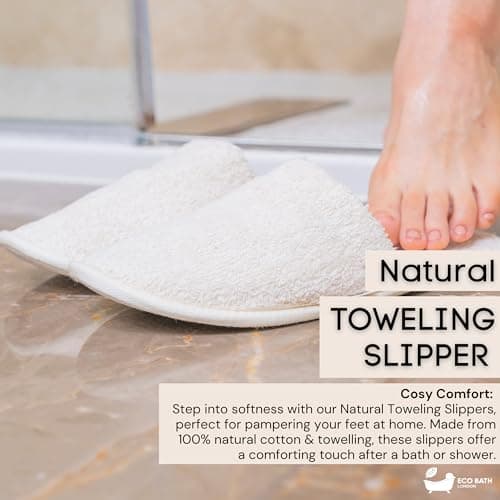 Eco Bath London Natural Toweling Slippers - Luxury 100% Organic Cotton, Ultra Soft, Machine Washable Indoor Slippers for Bath and Home, L Size (8-9) — view 2