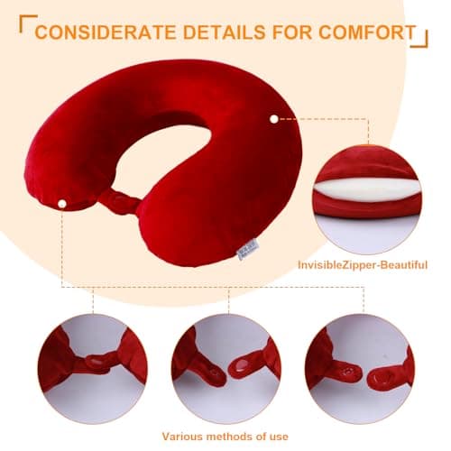 Far win Travel Pillow,100% Pure Memory Foam U Shaped Neck Pillow,Super Lightweight Portable Headrest Great for Airplane, Car,Home,Office,Sleeping (red) — view 5
