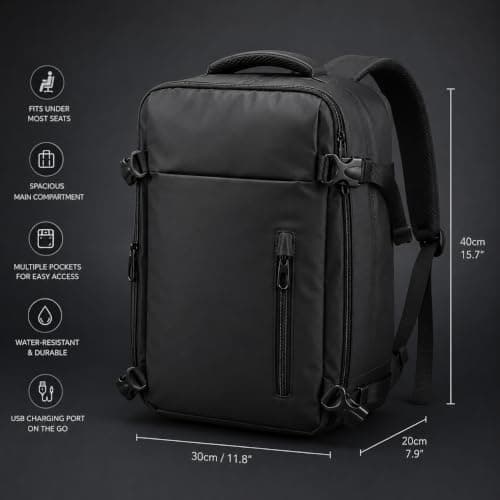 V-VAPE Underseat Travel Backpack, Flight Approved Cabin Carry On Bag, 15.6 Inch Laptop Backpack, Water Resistant Travel Rucksack with USB Port & Luggage Sleeve for Ryanair, easyJet, Wizz Air — view 2