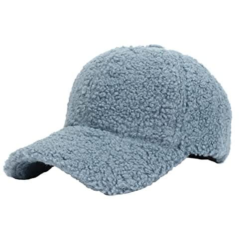 Faux Lamb Wool Baseball Cap for Men Women Teddy Fleece Sports Hats Warm Winter Outdoor Travel Gift Features: (Light Blue, One Size)