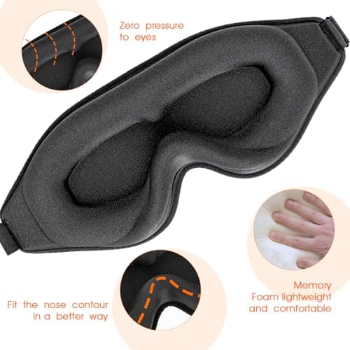 WLLHYF Silk Sleep Mask, 3D Stereo Deep Sleep Eye Mask Comfortable Adjustable Cute Block Out Light Eye Covers for Man and Woman All Night Sleep (Black) — view 4