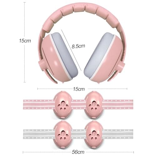 BITOWO 2 in 1 Newborn Baby Ear Defenders 0-3 3-6 6-12 12-18 Months Age 2 3 4 Toddler Kids Children for Plane Flying Noise Cancelling Toddler Baby Headphones Ear Muffs for Noise Airplane Travel Pink — view 3