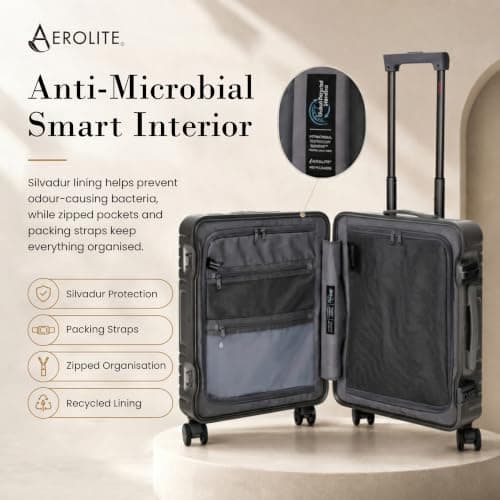 Aerolite Premium 55x40x20 No-Zip Aluminium & Polycarbonate Cabin Suitcase — view 6