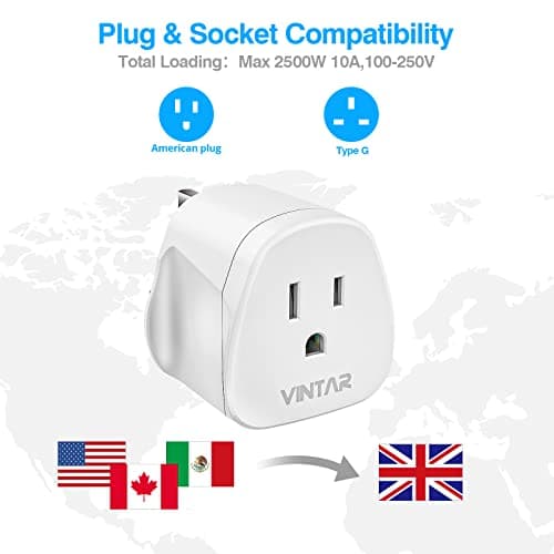 VINTAR 2 Pack US to UK Plug Adapter With 10A Fuse(Type A, B) — view 2