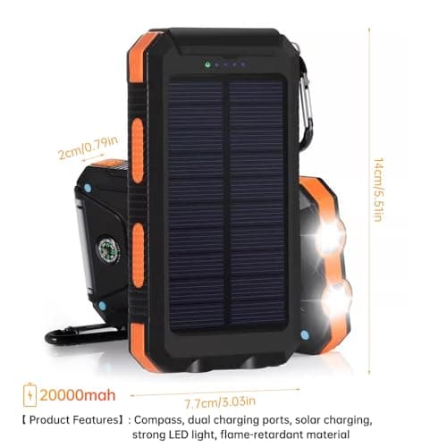 BEOSIOR Solar Power Bank 20000mAh, Portable Solar Mobile Phone Charger, USB C Fast Charging Outdoor Camping with Flashlight for Smartphones Tablets and More — view 3