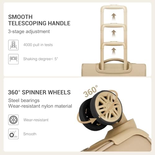 M Cabin Suitcase Lightweight Carry-on Luggage with 4 Spinner Wheels, Soft Small Travel Hand Luggage with PVC Wet/Dry Pockets, Soft Personal Item Suitcase for Women, Khaki — view 4
