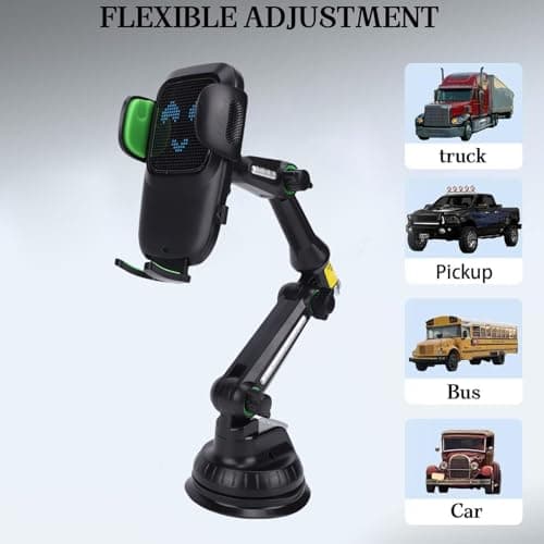 Gedourain Truck Phone Holder Heavy Duty Rotation Dashboard Windshield Phone Holder for Smartphones Tablets, Long Arm Truck Cell Mount for Trucks (Green) — view 4