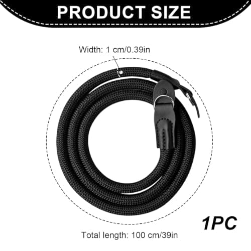 Camera Strap Nylon Rope Camera Neck Strap Compatible with DSLR, Mirrorless and Compact Cameras, 100cm Camera Neck Shoulder Strap with Leather Ends, Anti-Slip Camera Straps for Photography Travel Black — view 2